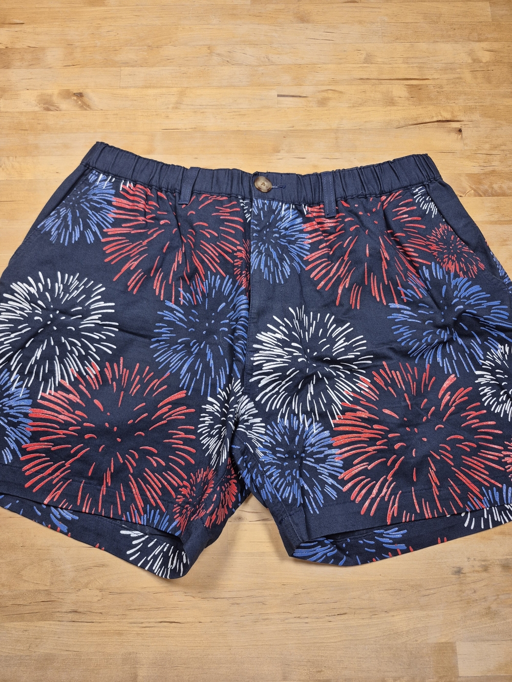 chubbies Navy Firework Print Shorts in Red, White & Blue